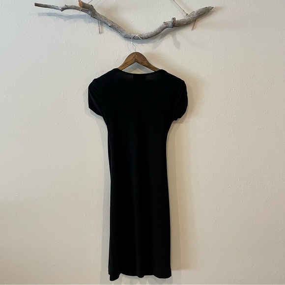 Joseph Ribkoff Black Faux Wrap Buckle V Neck Dress - Picture 4 of 7